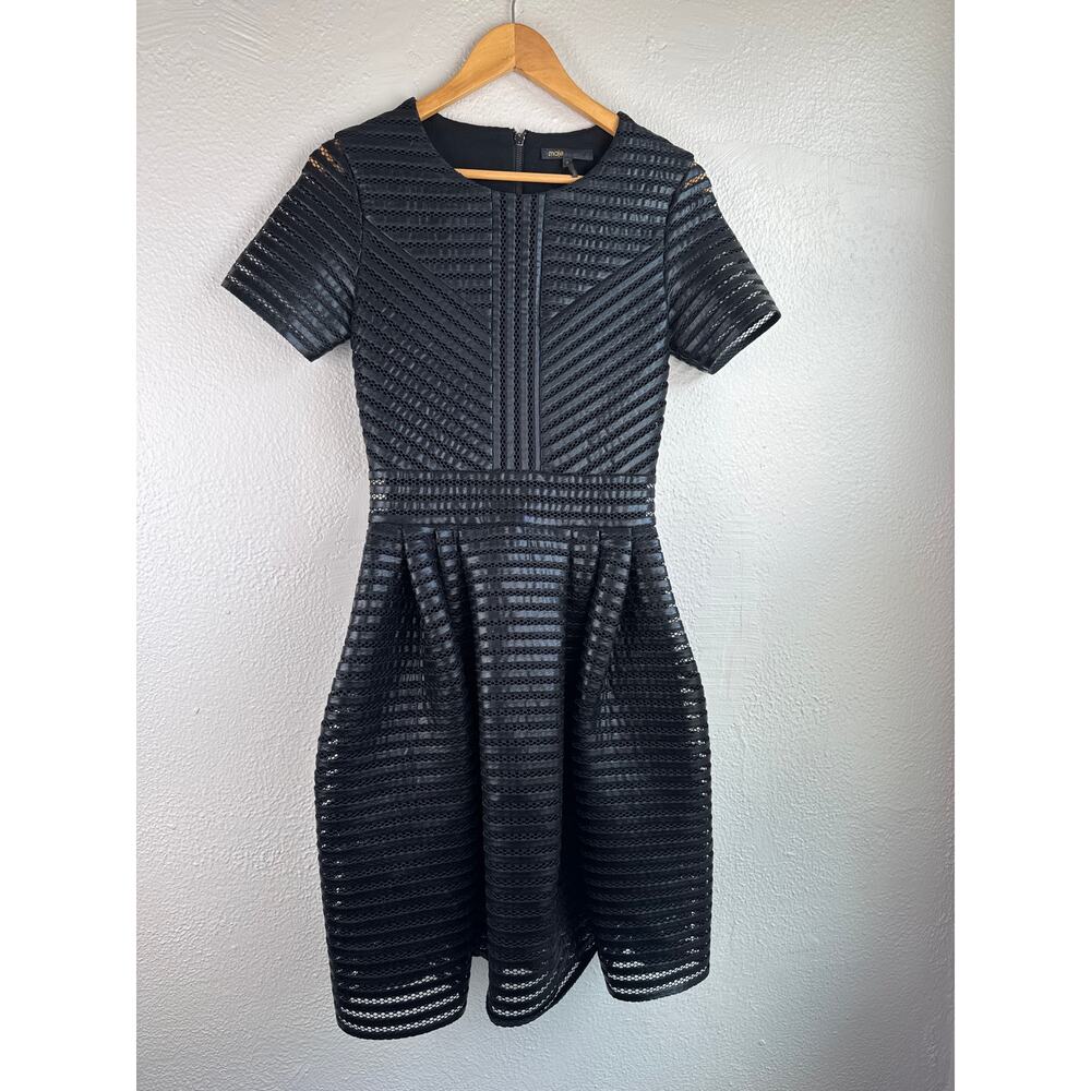 Maje Black Striped Mesh Cocktail Dress Sz.2 NWOT